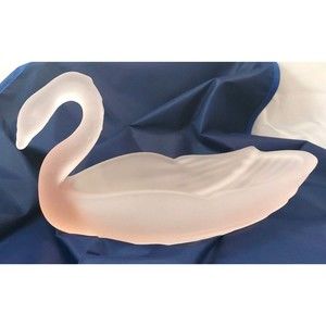 Pink Satin Glass Swan Candy Trinket Soap Dish Bowl Vintage Large 9" long